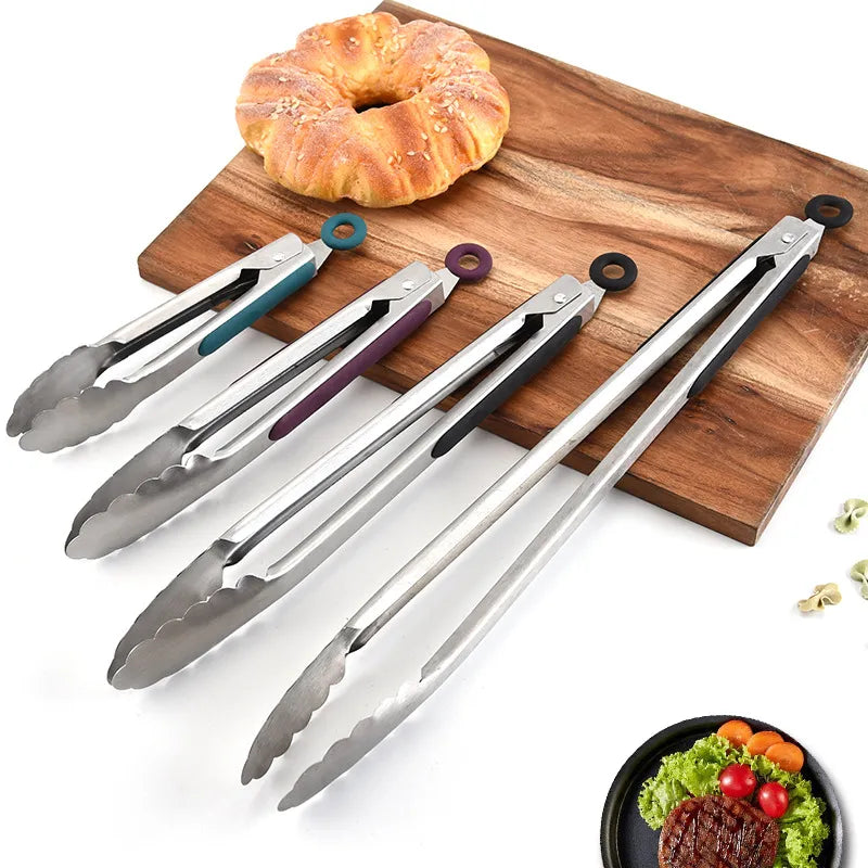 1PC BBQ Grilling Tong Salad Cake Dessert Serving Food Tongs Stainless Steel Barbecue Clips Clamp Baking Food Kitchen Tool