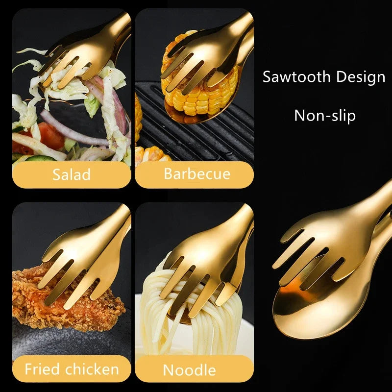 Stainless Steel Food Tongs Gold Kitchen Utensils Buffet Cooking Tools BBQ Clips Bread Steak Tong Cocina Gadgets Cuisine Utensils